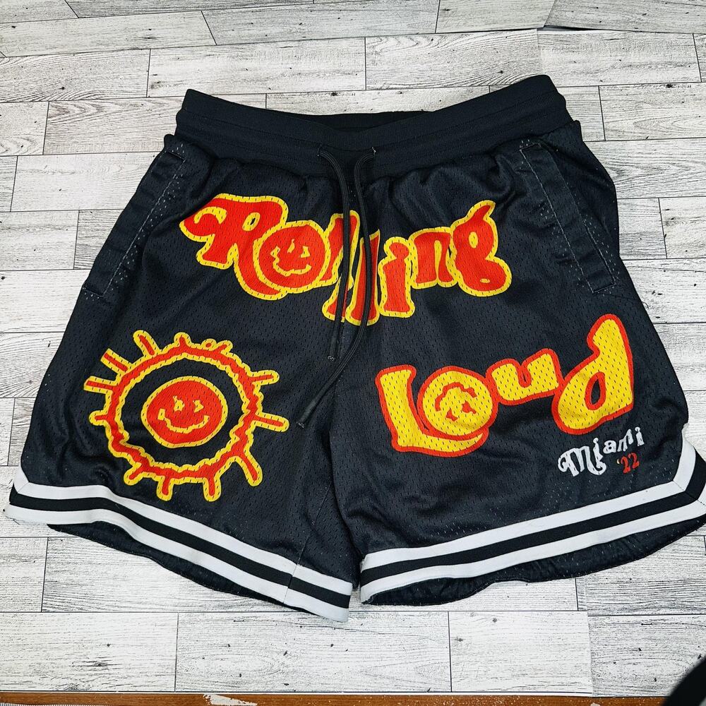 Rolling Loud Athletic Shorts Mens Medium Black Miami 22 Festival Mesh Graphic